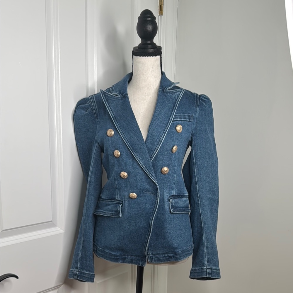 Generation Love Blue and Gold tone Button Jean Jacket with Structured Design